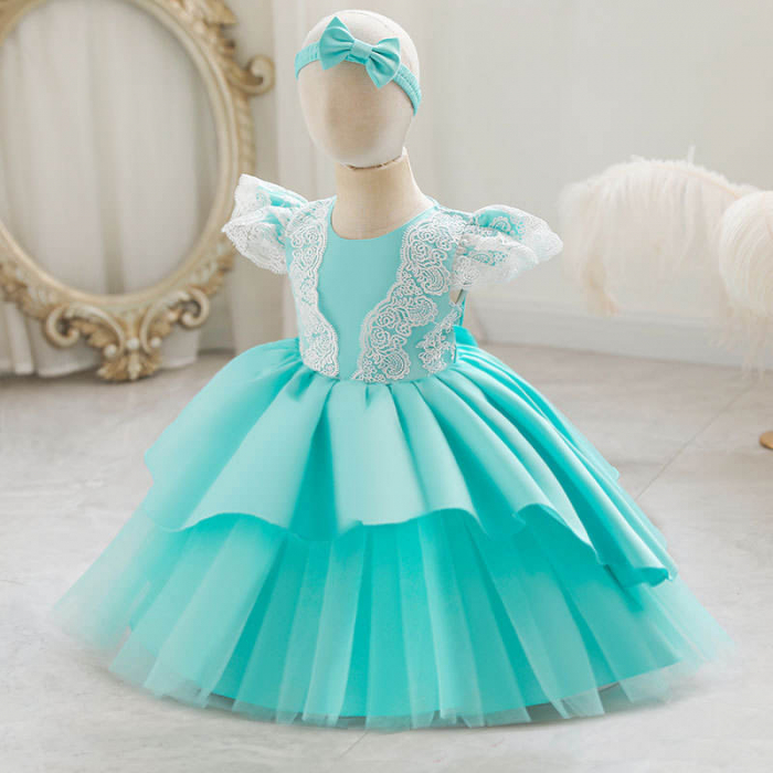 Rochie verde de printesa cu broderie si tulle [2]