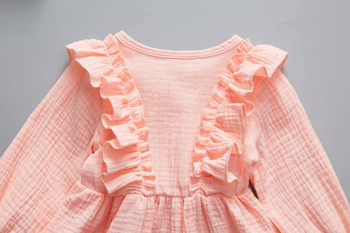Rochie somon texturata cu volanase [3]
