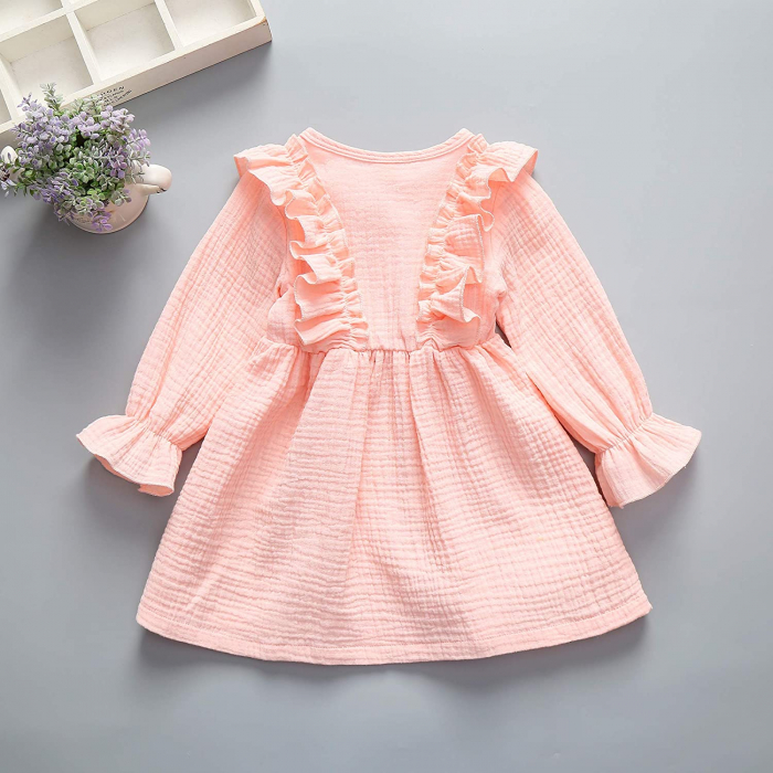 Rochie somon texturata cu volanase [2]