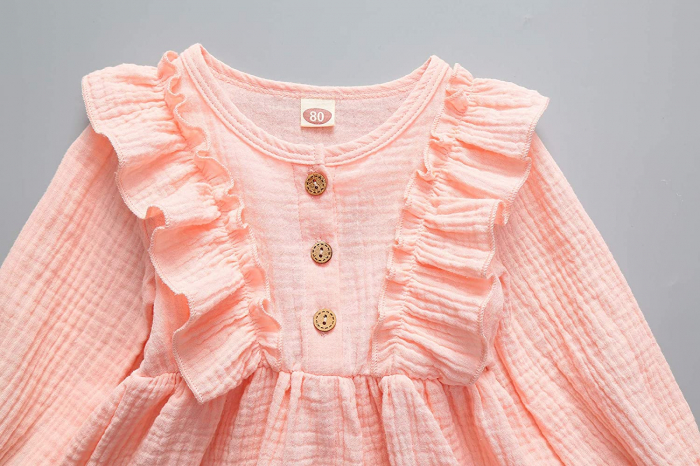 Rochie somon texturata cu volanase [5]