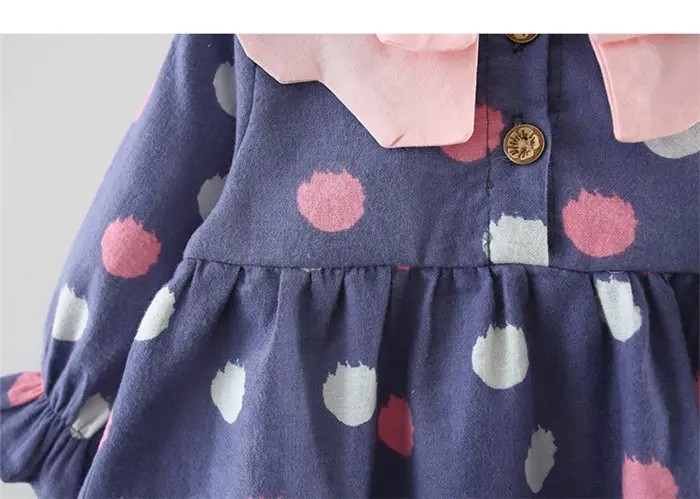 Rochie mov cu guler dublu roz si bulinute [4]