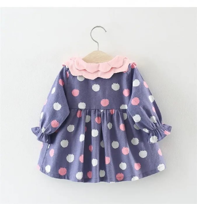 Rochie mov cu guler dublu roz si bulinute [2]