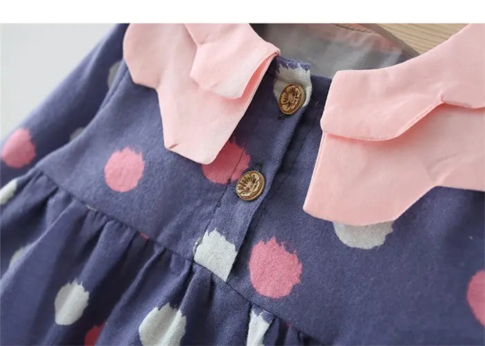 Rochie mov cu guler dublu roz si bulinute [3]