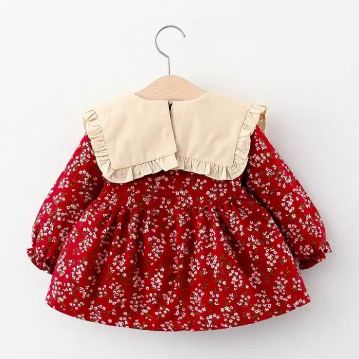 Rochie rosie cu guler contrast si fundita [2]