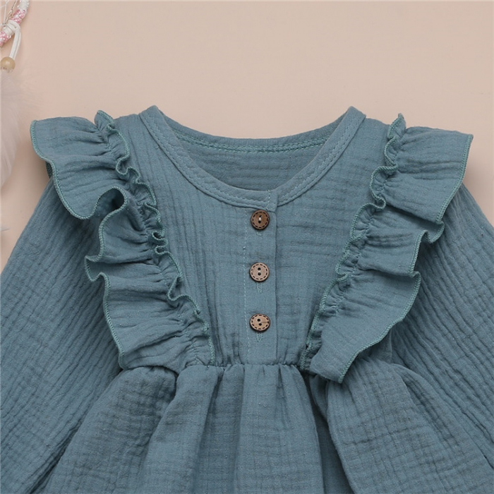 Rochie verde texturata cu detalii si volanase [2]