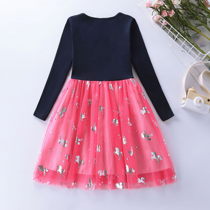Rochie cu unicorni si fusta din tulle roz cu argintiu [2]