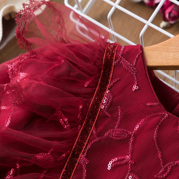 Rochie vișinie lungă cu volane și detalii pentru ocazii speciale [2]