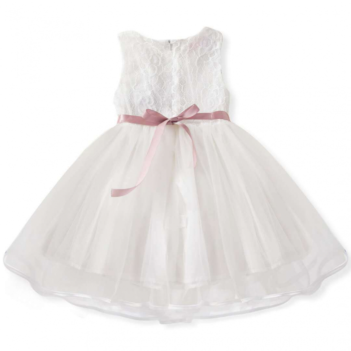 Rochie albă pentru ocazii speciale cu trandafir și fustă din tulle [2]