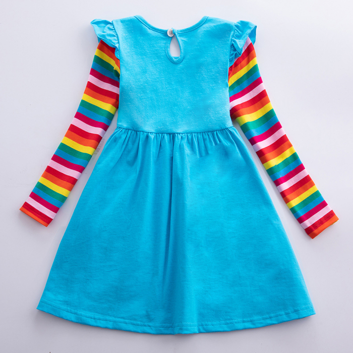 Rochie albastră cu mânecă lungă curcubeu și unicorn [2]
