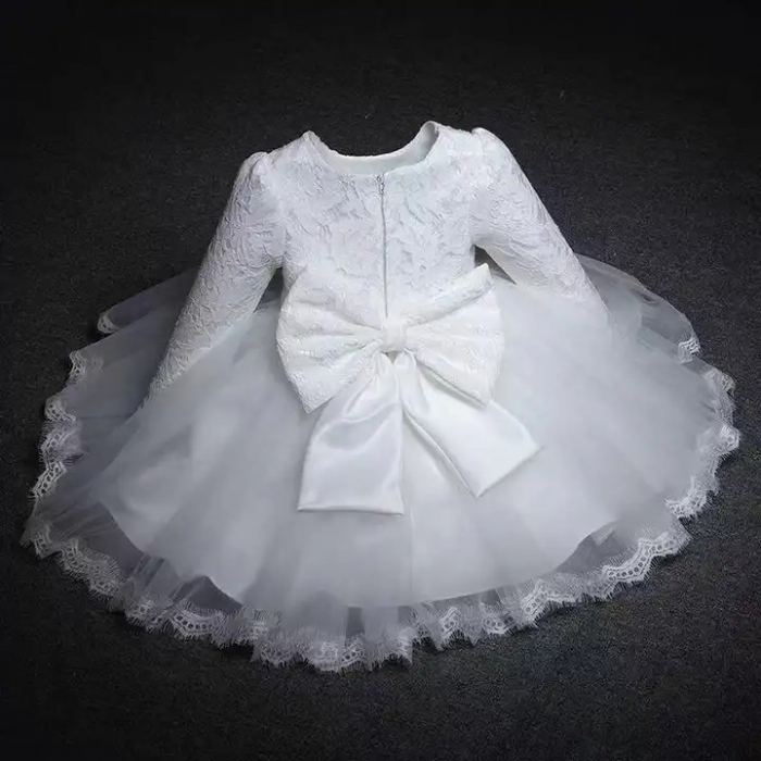 Rochie alba de ocazie cu broderie si funda [3]