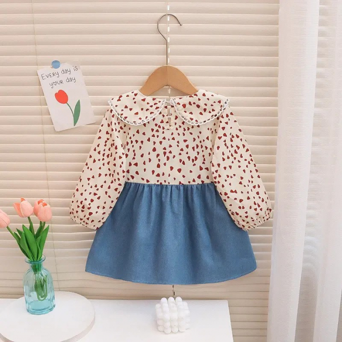 Rochita denim cu guler si inimioare rosii [2]