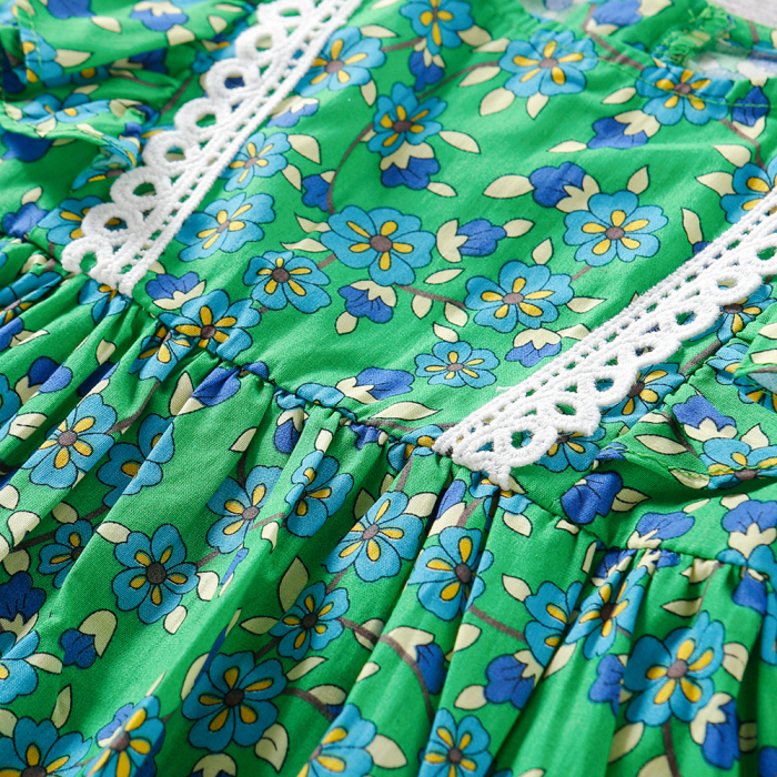 Rochie verde cu floricele și detalii [4]