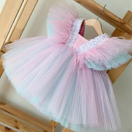 Rochițe de ocazie - Rochie de ocazie cu volane, straturi de tulle si paiete