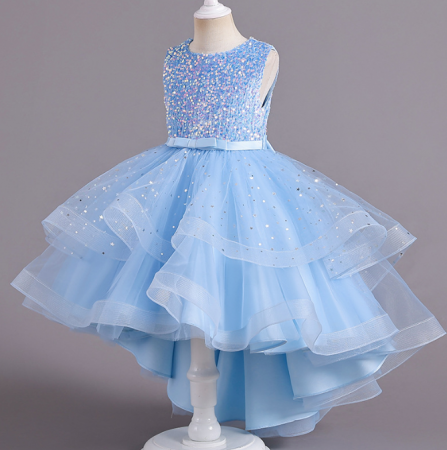Rochie bleu asimetrica de printesa cu paiete si voal [1]