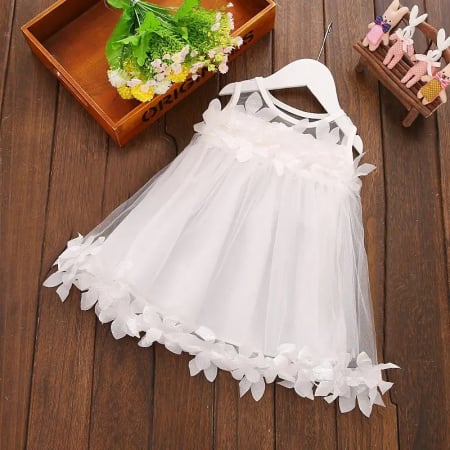Rochițe de ocazie - Rochie alba de botez cu aplicatii si tulle