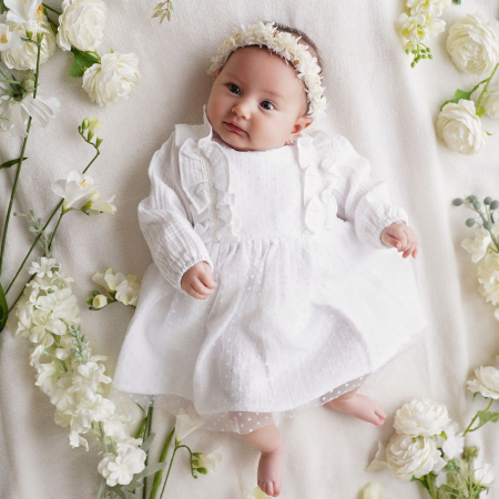 Rochie alba de botez din muselina, Thea [1]