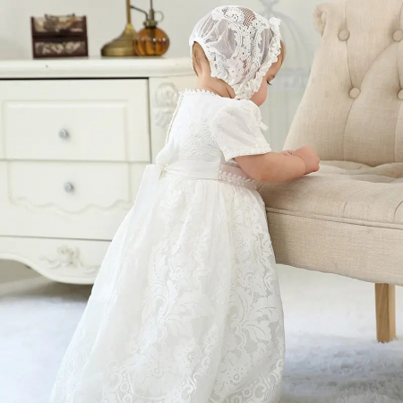 Rochie alba lunga de botez cu broderie [1]