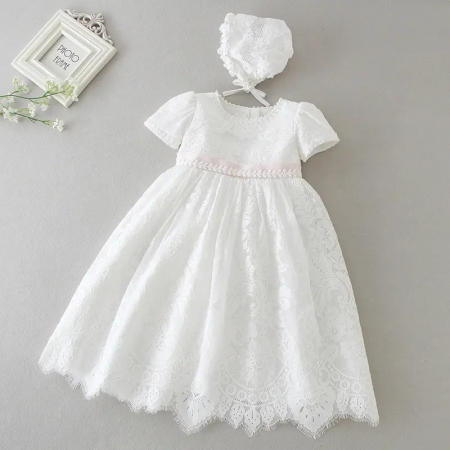 Rochie alba lunga de botez cu broderie [3]
