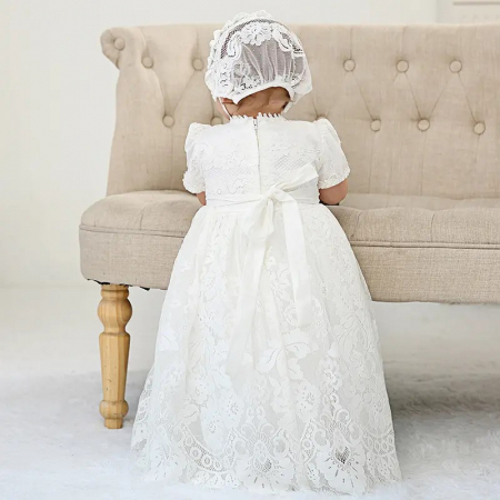 Rochie alba lunga de botez cu broderie [2]