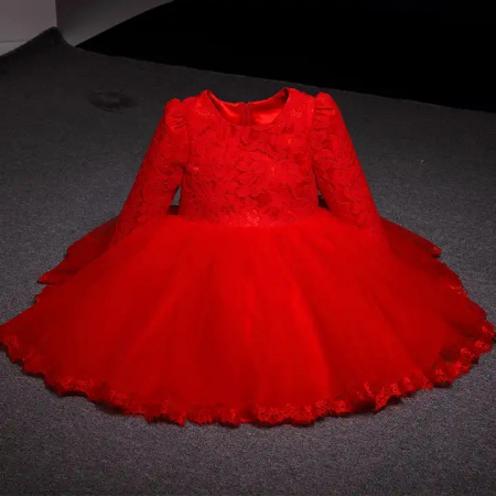 Rochie rosie de ocazie cu broderie si funda [2]