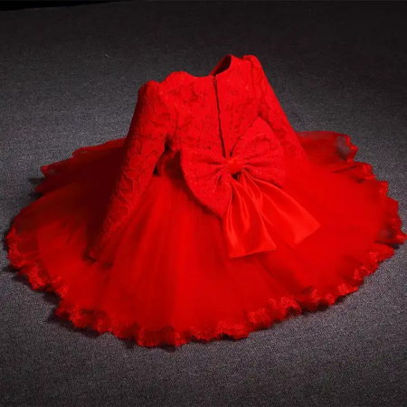 Rochițe de ocazie - Rochie rosie de ocazie cu broderie si funda