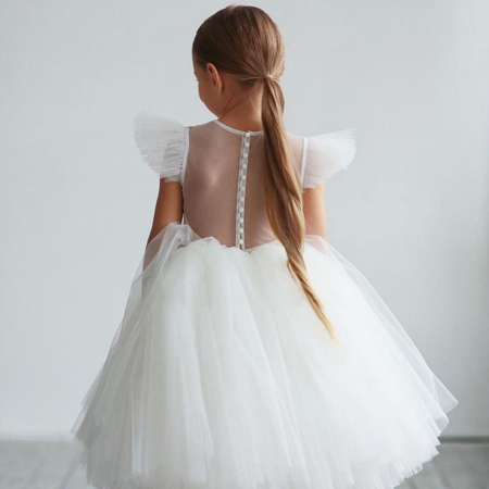 Rochie albă de ocazie cu spatele transparent, volane și tulle [3]