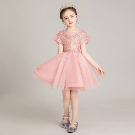 Rochițe de ocazie - Rochie roz de printesa cu paiete si tulle