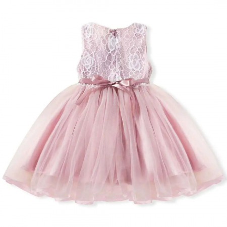 Rochie roz pentru ocazii speciale cu trandafir și fustă din tulle [1]