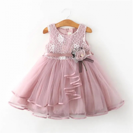 Rochițe de ocazie - Rochie roz pentru ocazii speciale cu trandafir și fustă din tulle