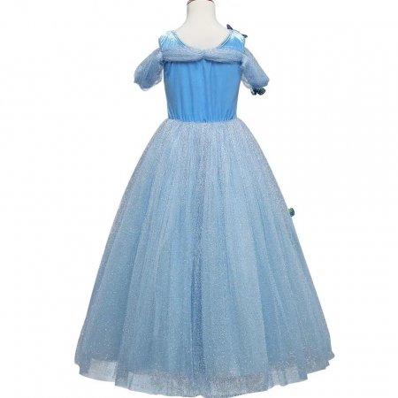 Rochițe de ocazie - Rochie albastra lunga de printesa cu fluturasi aplicati si tulle
