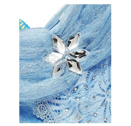 Rochie albastra lunga de printesa cu maneca lunga, fluturasi aplicati si tulle [3]