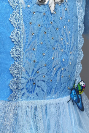 Rochie albastra lunga de printesa cu fluturasi aplicati si tulle [4]