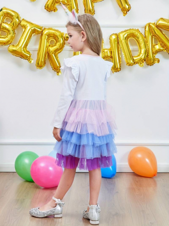 Rochie alba cu unicorn si tulle cu volane colorate [1]
