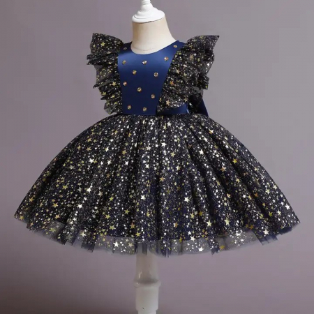 Rochie festiva bleumarin cu stelute aurii [2]