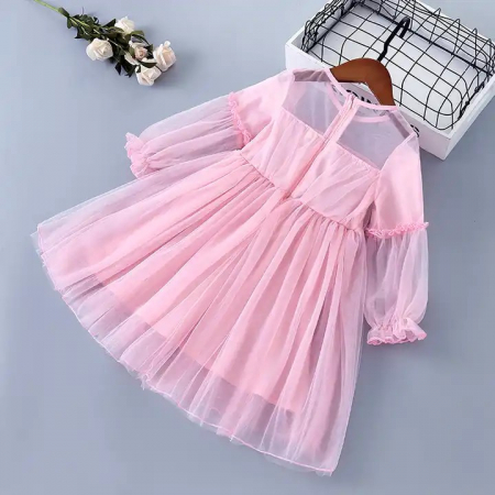 Rochie roz de printesa cu aplicatii si sectiuni transparente [1]