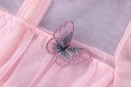 Rochie roz de printesa cu aplicatii si sectiuni transparente [2]