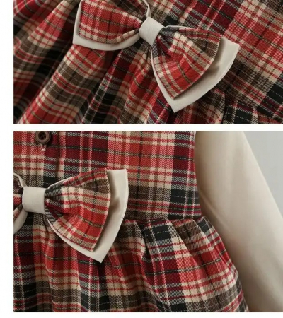 Rochie cu carouri, guler contrast si fundita [2]