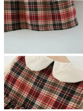 Rochie cu carouri, guler contrast si fundita [3]
