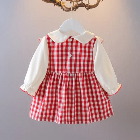 Rochie cu carouri rosii, guler, fundite si capsuni [1]