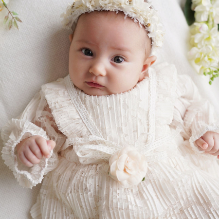 Botez - Rochie de botez vintage din dantela plisata, Anelise