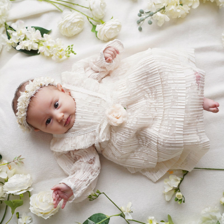 Rochie de botez vintage din dantela plisata, Anelise [1]
