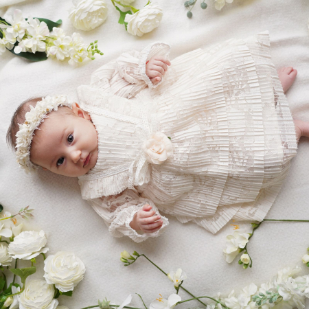 Rochie de botez vintage din dantela plisata, Anelise [2]