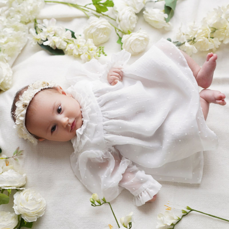 Botez - Rochie de botez din voal cu picouri, Cosette
