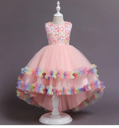 Rochițe de ocazie - Rochie roz de ocazie cu aplicatii si straturi de tulle