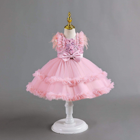 Rochițe de ocazie - Rochie roz de ocazie cu tulle si fundita