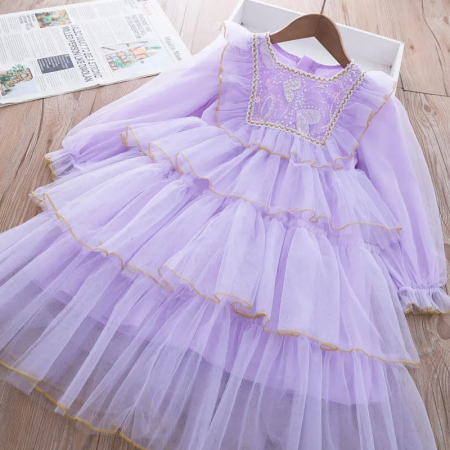 Rochițe de ocazie - Rochie de ocazie mov cu volane din tulle