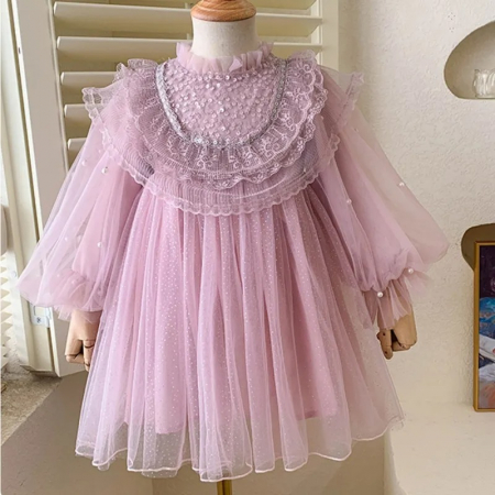 Rochițe de ocazie - Rochie eleganta roz din voal cu guler