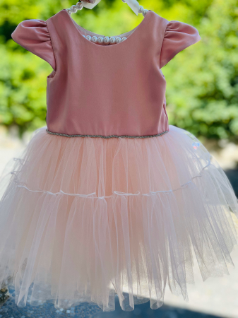 Rochie roz de ocazie cu fusta din tulle [3]