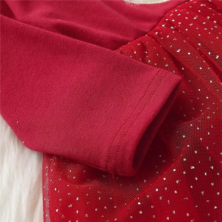 Rochie rosie cu ren si fusta din tulle [4]