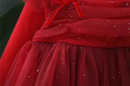 Rochie diafana rosie cu tulle si detalii rosii [2]